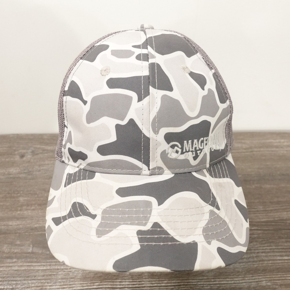 Magellan Outdoors Trucker Hat Mens OSFM Grey Camo Excellent Snapback Mesh Cap